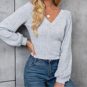 Gray Ribbed Knit Sweater